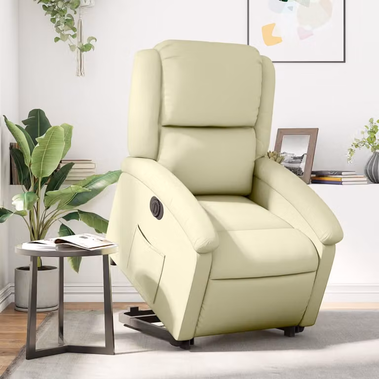 vidaXL Poltrona Alzapersona Reclinabile Elettrica in Vera Pelle Beige