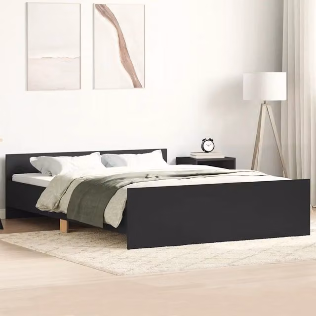 Giroletto con testiera e pediera vidaXL in legno e tessuto nero L: 138 cm, P: 193 cm