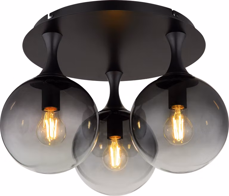 Plafoniera, metallo nero, vetro fumé, P 46 cm
