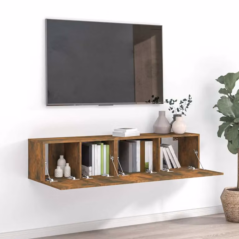Set di mobili porta TV moderno vidaXL in legno multistrato colore rovere fumo, 2 pezzi