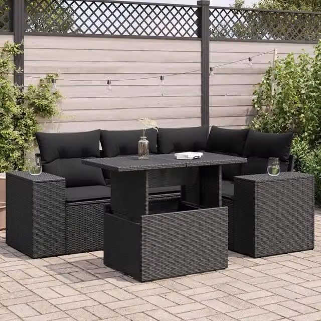 Set Divani da Giardino 5 pz con Cuscini in Polyrattan Nero 3326786