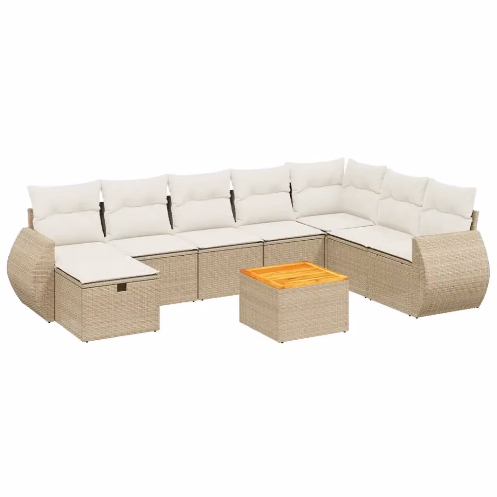 vidaXL Set Divano da Giardino a L 9 pz con Cuscini Beige e Tavolino in Polyrattan e Acciaio – 2