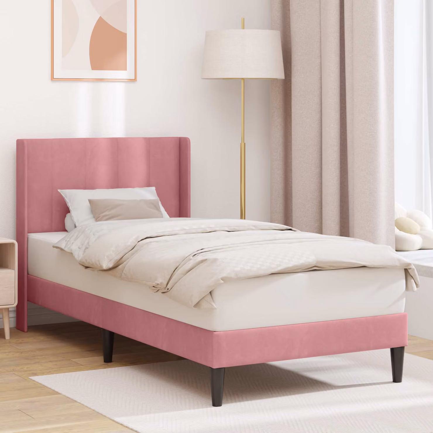 Struttura del letto con testiera vidaXL in velluto rosa, L 80 x P 200 cm