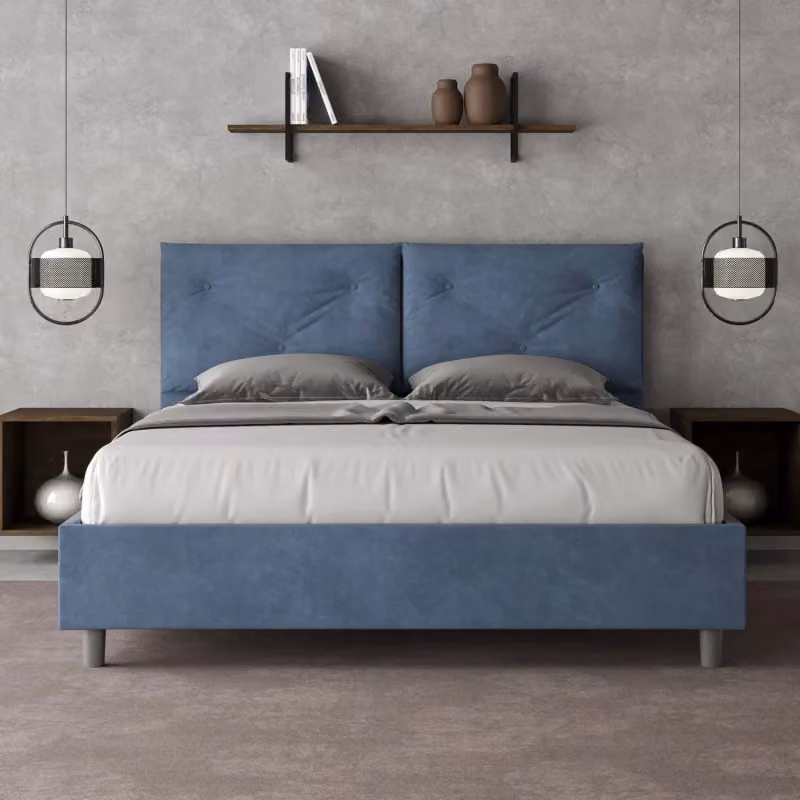 Letto matrimoniale imbottito con contenitore Ityhome in microfibra blu L/P: 160 x 200 cm – 2