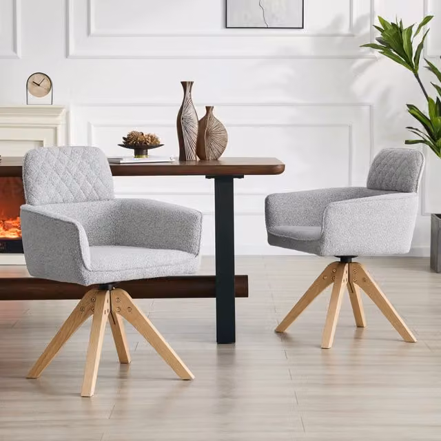 Set di 2 sedie da pranzo OKWISH girevoli a 360° con braccioli, seduta imbottita in tessuto grigio e struttura in legno massello marrone