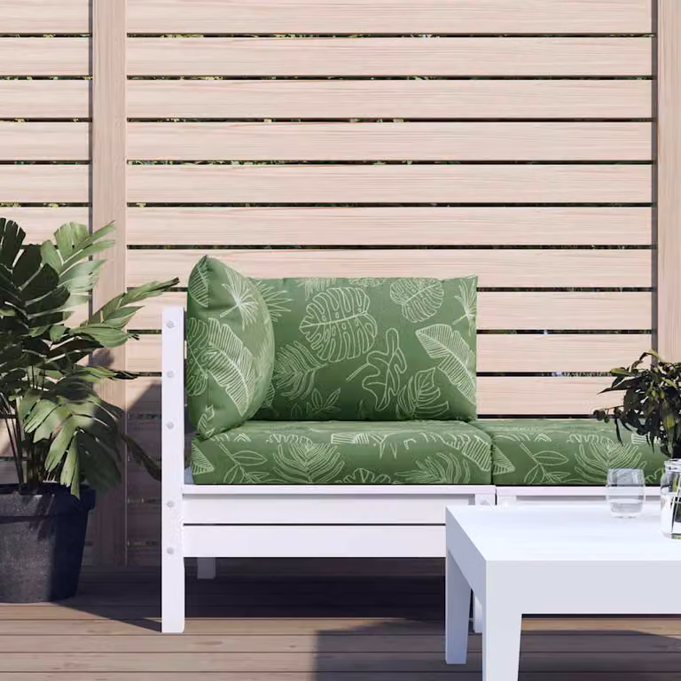 Set di 3 cuscini per pallet vidaXL in tessuto Oxford verde con motivo a foglie, impermeabili e traspiranti, L/P/H: 60 x 60 x 8 cm