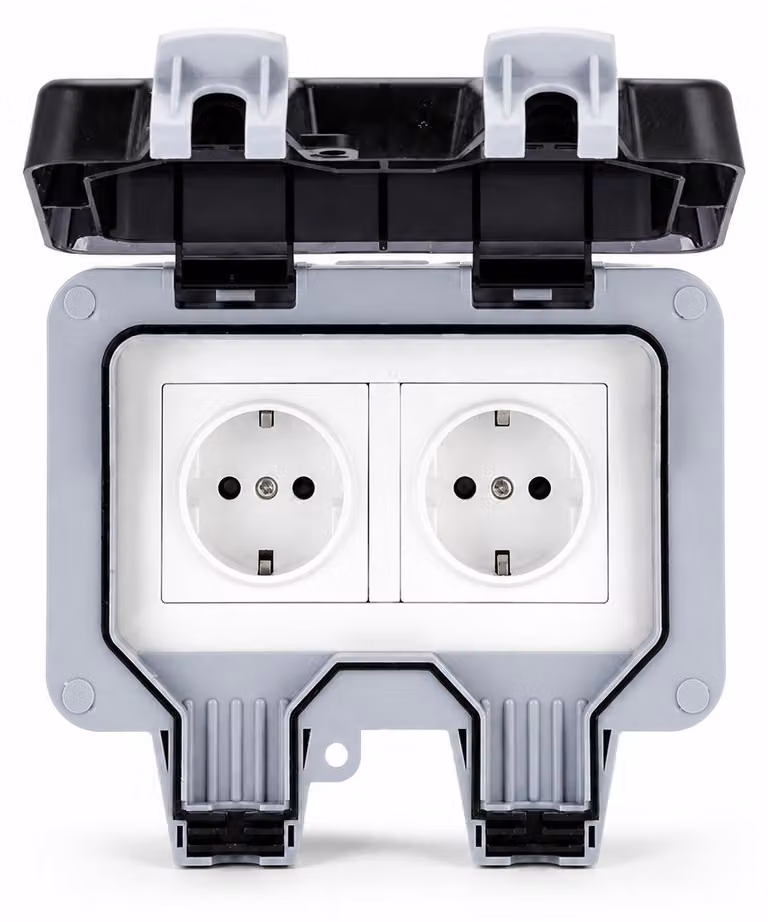 INF Presa da muro da esterno con coperchio IP66 - con doppie prese di corrente Grigio