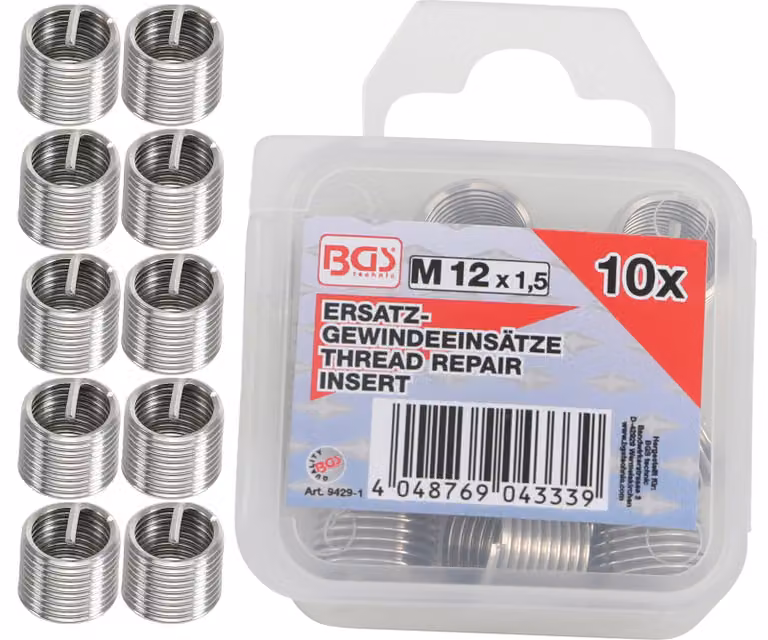 BGS inserti filettati di ricambio M12 x 1,5 mm 10 pezzi - 9429-1