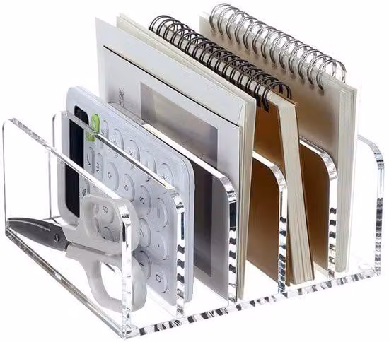 Organizer da scrivania in acrilico con 5 scomparti trasparenti per lettere, libri e documenti.