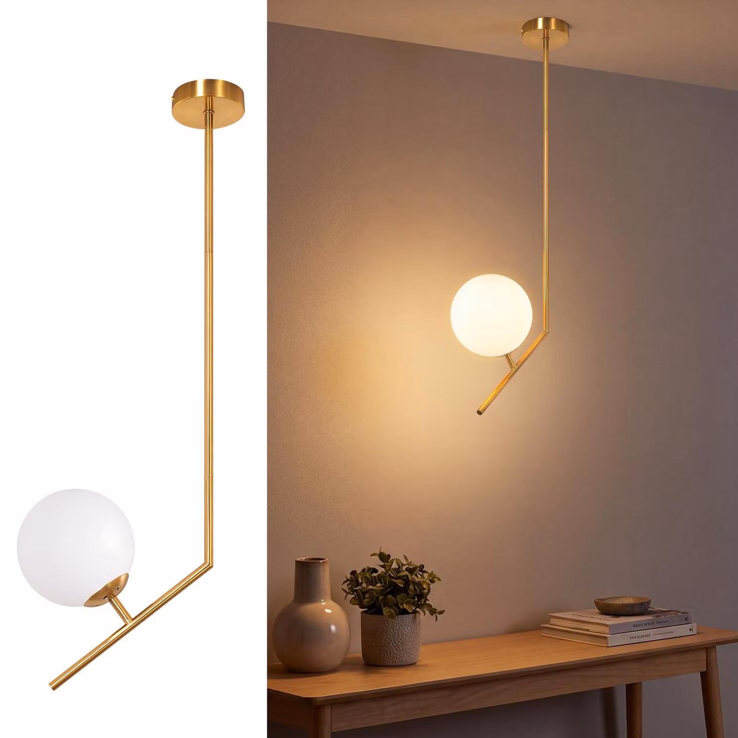 Lampada a sospensione ZMH, ideale per la sala da pranzo, con una luce, design moderno. Lampada a sospensione per camera da letto, a forma di sfera, attacco G9, adatta per sala da pranzo, soggiorno e cucina. Lampada da tavolo in vetro, finitura dorata
