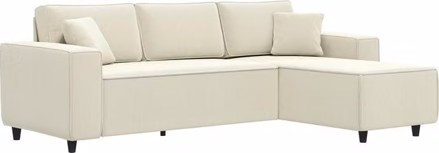 Divano HOMCOM a 3 posti con penisola reversibile in tessuto effetto velluto, Bianco Crema, L 241 x P 153 x H 83 cm