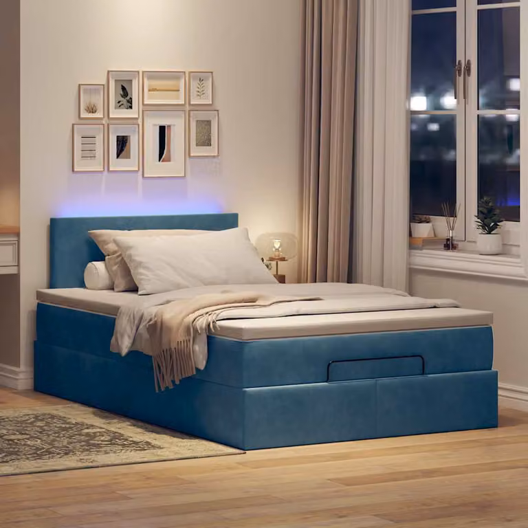 Maison Exclusive - Pouf letto con materasso e luci LED, blu scuro, 120x190 cm, velluto