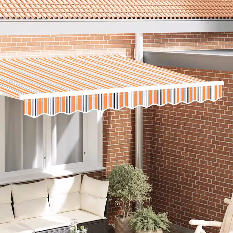 Mantovana di ricambio per tenda da sole vidaXL in poliestere a strisce arancioni e grigie, L: 235 cm