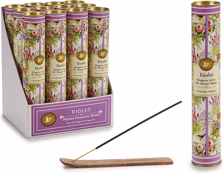 Set di bastoncini d'incenso in lattina - Violette (12x30pz) + supporto