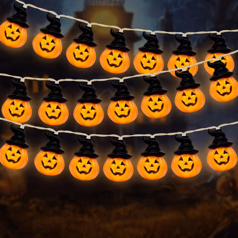 Catena luminosa a tema Halloween, lunghezza 3 metri, 20 LED, alimentazione a batteria, luce bianco caldo, grado di protezione IP65