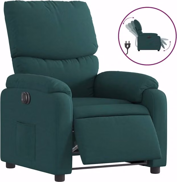 Poltrona | Sedia Relax Elettrica Reclinabile Verde Scuro in Tessuto