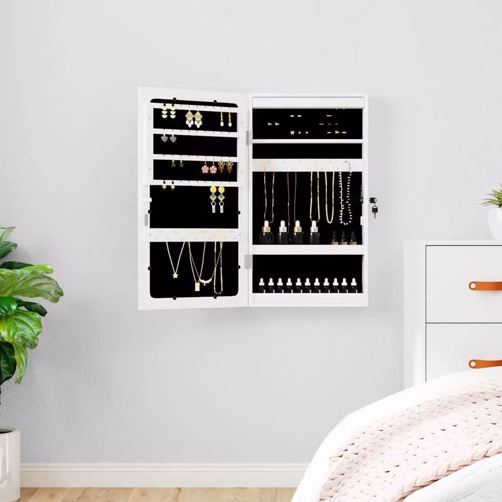 vidaXL Armadio Portagioie a Specchio con Luci LED Bianco