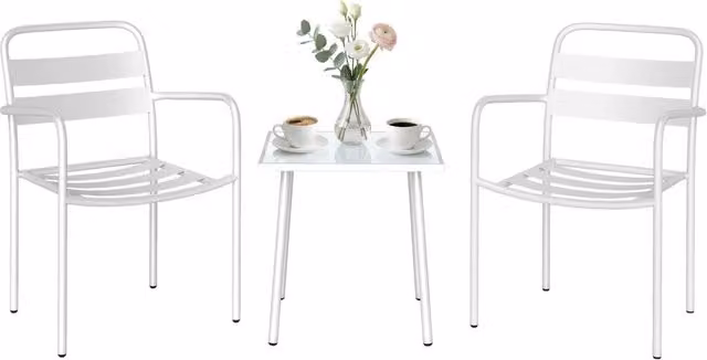 Set Bistrot Minimal 3 Pezzi Grigio in Acciaio e Vetro L/P/H: 80 x 80 x 70 cm