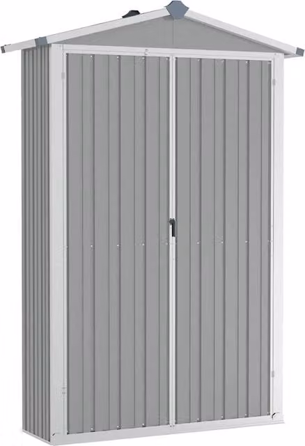 Capanno da Giardino Moderno in Acciaio Zincato e Plastica Grigio L: 116 cm, P: 45 cm, H: 175 cm con Doppia Porta e Scaffalatura DESIGN IN CFW1928477
