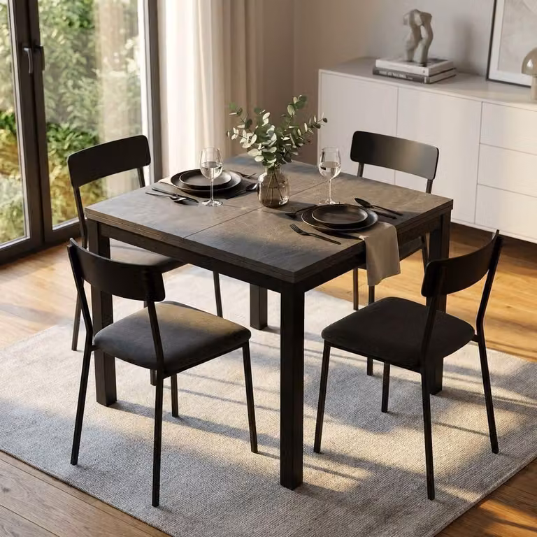 Milani Home - tavolo da pranzo allungabile 90 x 90/180 x 77 cm, antracite, legno e metallo
