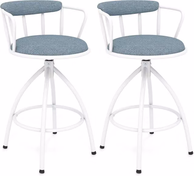 Set di 2 Sgabelli da Bar, Sgabelli Imbottiti con Schienale, Poggiapiedi e Struttura in Metallo, Portata 150 kg, Sedie Moderne per Isola da Cucina, Bar di Casa e Sala da Pranzo