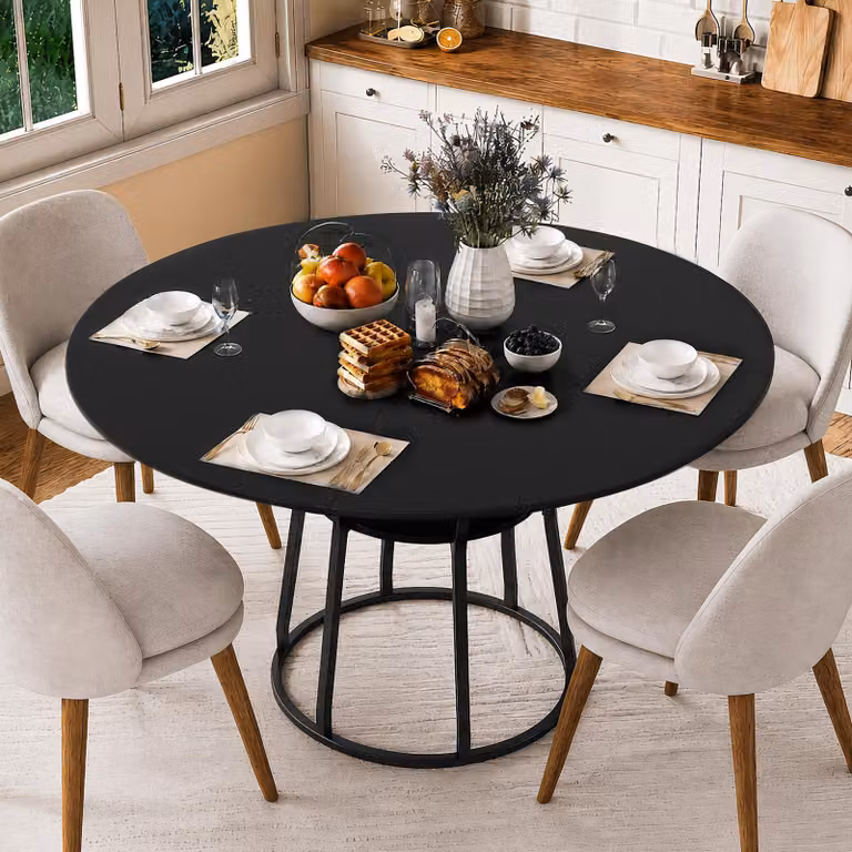 Tavolo rotondo ProximaX, diametro 120 cm, con piano in MDF, struttura in metallo e ripiano portaoggetti