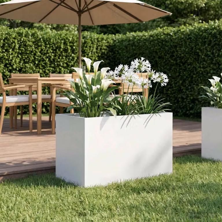 vidaXL Vaso da giardino in metallo bianco L: 60 cm, P: 40 cm, H: 40 cm