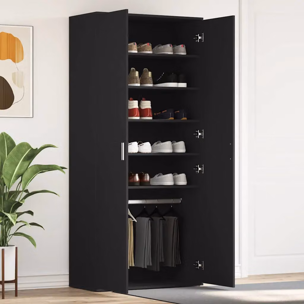 Mobile porta scarpe vidaXL moderno in MDF nero e argento L: 80 cm, P: 39 cm, H: 178 cm