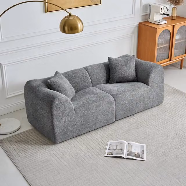Divano a 2 posti Mivray in velluto grigio con cuscini, design moderno per soggiorno o ufficio, L: 193 cm, P: 67 cm, H: 87 cm