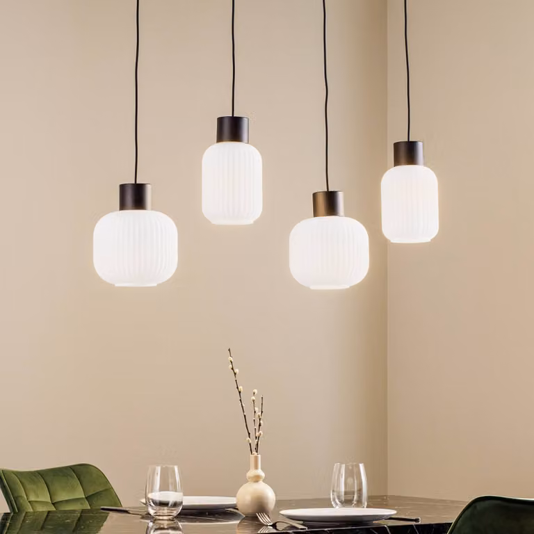 Lampada a sospensione in vetro Lomeris Lucande, dimmerabile, Bianco / Opale, Soggiorno / Sala da pranzo, Vetro, Moderno, Lampada a sospensione