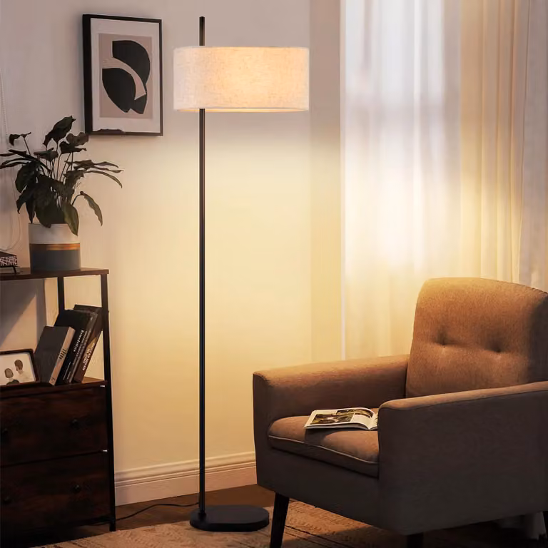 Lampada da terra ZMH per soggiorno, con una luce e paralume in tessuto, attacco E27, ideale per camera da letto, stile retrò, lampada da terra con interruttore a pedale, adatta per divani, ambienti rustici e cucine