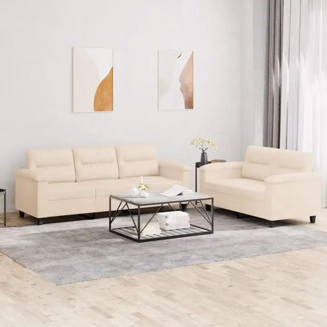 Set di Divani vidaXL in Microfibra Beige con Cuscini, Composto da un Divano a 2 Posti e un Divano a 3 Posti per il tuo Soggiorno
