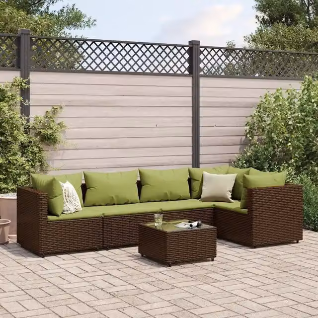 Set Mobili da Giardino 6pz con Cuscini in Polyrattan Marrone 3308102