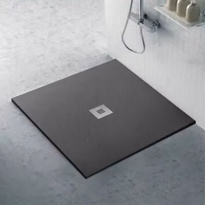 Piatto doccia quadrato INBAGNO Karen in marmo resina colore antracite effetto pietra L: 120 cm x P: 120 cm, H: 3 cm