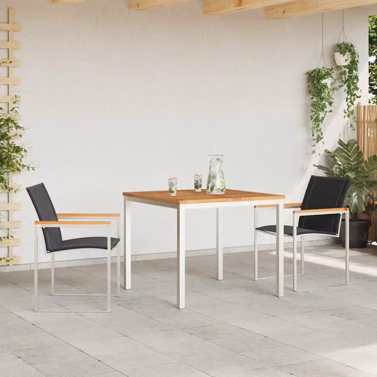 Set da Pranzo per Giardino e Terrazzo vidaXL in Legno di Acacia e Acciaio Inox Marrone, 3 Pezzi