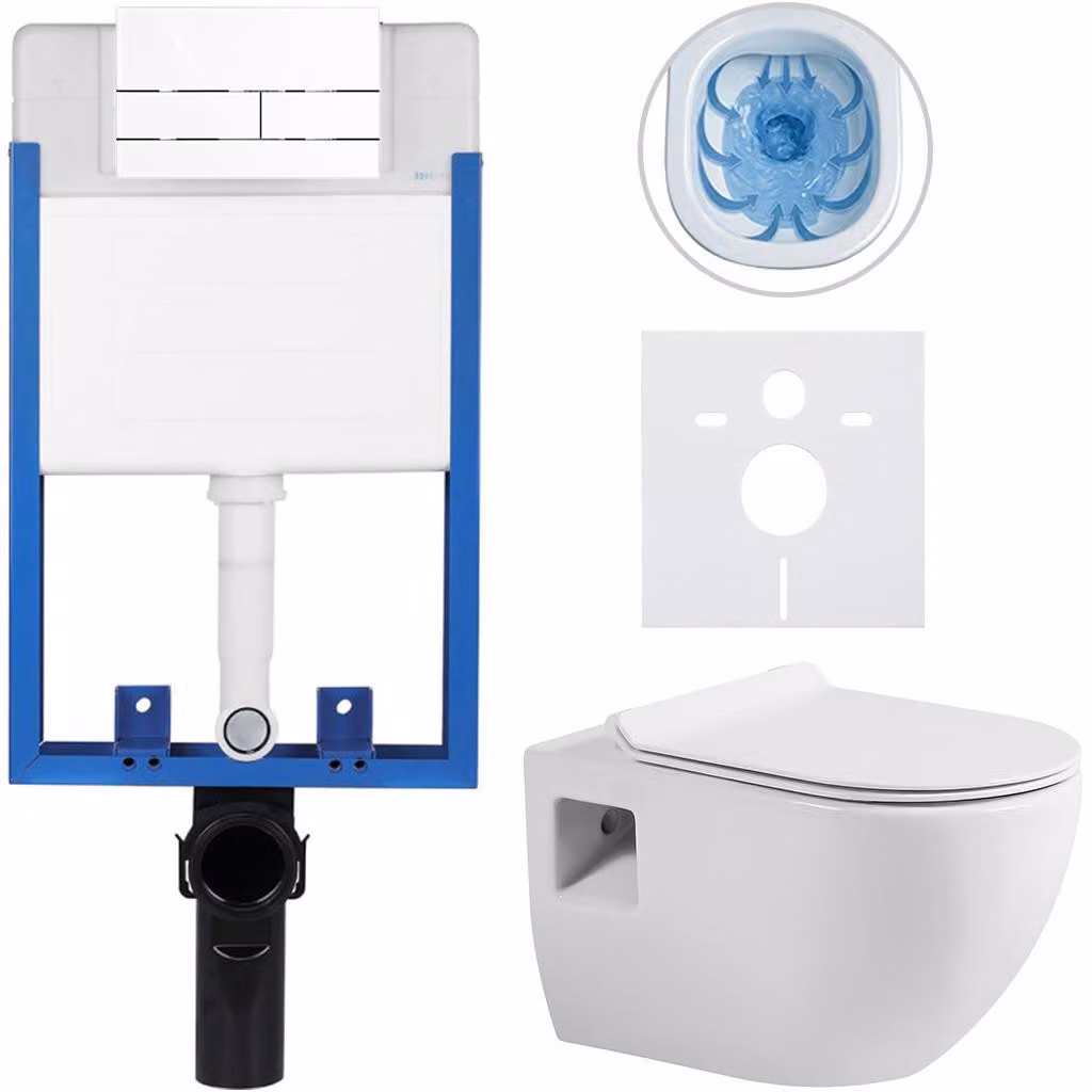 Set completo per WC da incasso, modello Lite/Dure, colore bianco lucido, pulsante per WC modello Line, bianco, da incasso, dimensioni 51x35 cm