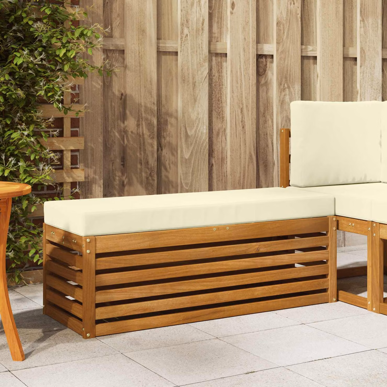 vidaXL Panca da esterno moderna in legno di acacia naturale color beige e marrone L: 115 cm, P: 43 cm, H: 37 cm