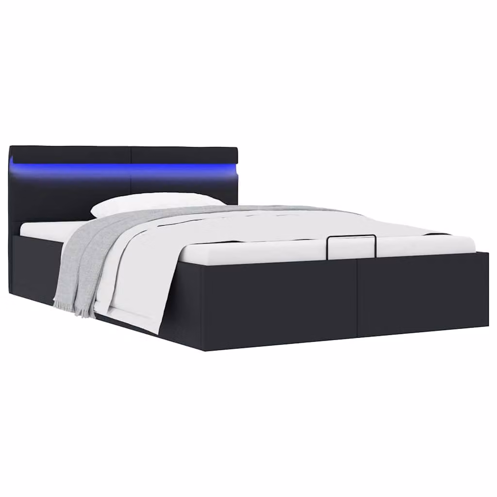 vidaXL Giroletto Contenitore Idraulico con LED e Porta USB in Similpelle Nero 140x200 cm – 1