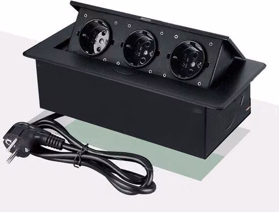 Scatola multipresa wireless con 3 prese, ribaltabile a 45°, resistente all'acqua e alla polvere, angoli arrotondati, per scrivanie da ufficio e tavoli da riunione, nera, cavo da 1,5 metri.