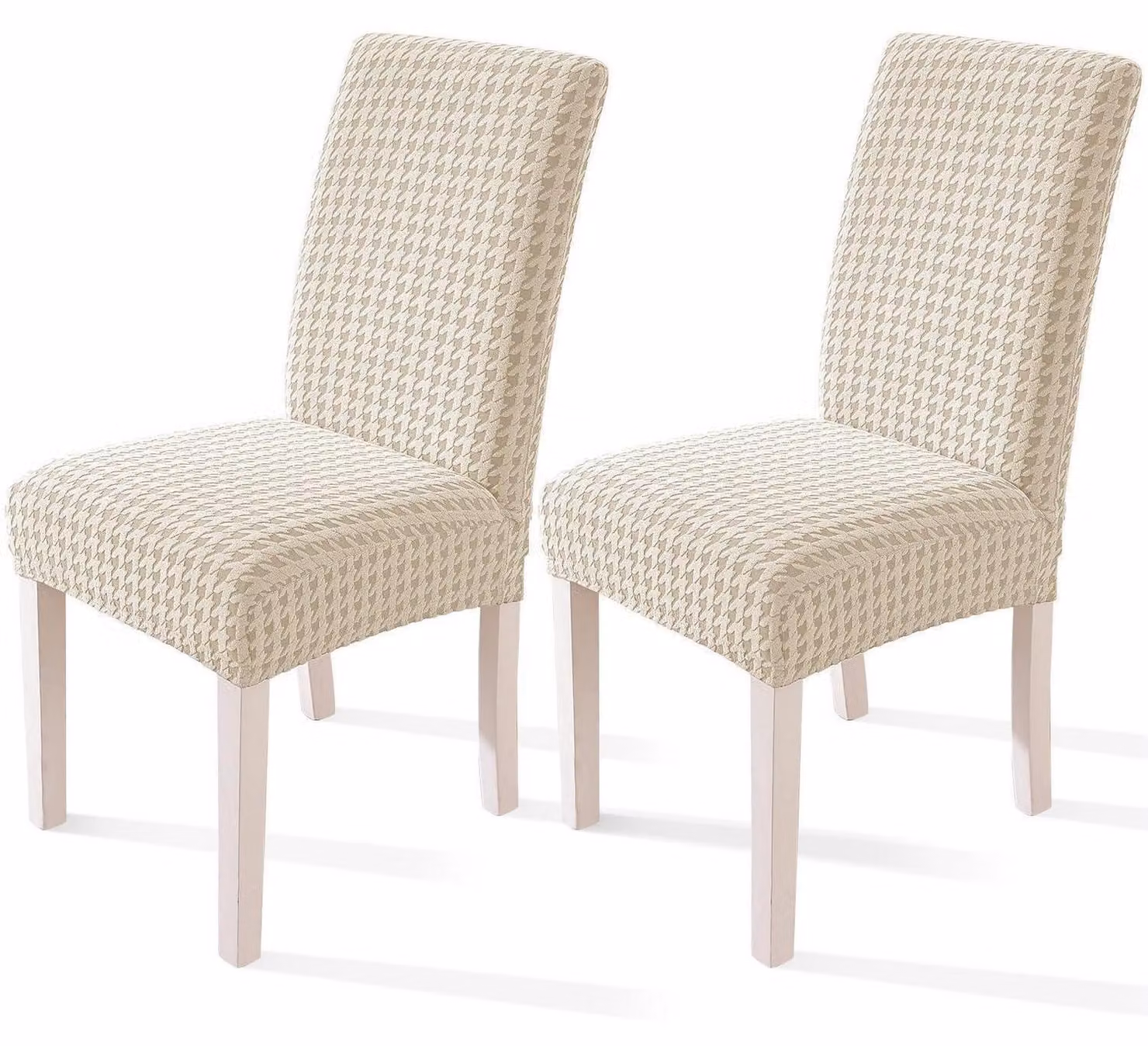 Copri sedie, set da 2, elasticizzati, lavabili, color beige, adatti a sedie a dondolo e sedie con schienale alto