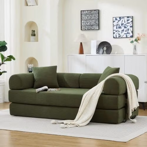 Divano letto ¨C Minimal ¨C Tessuto, 2 cuscini, con materasso a molle