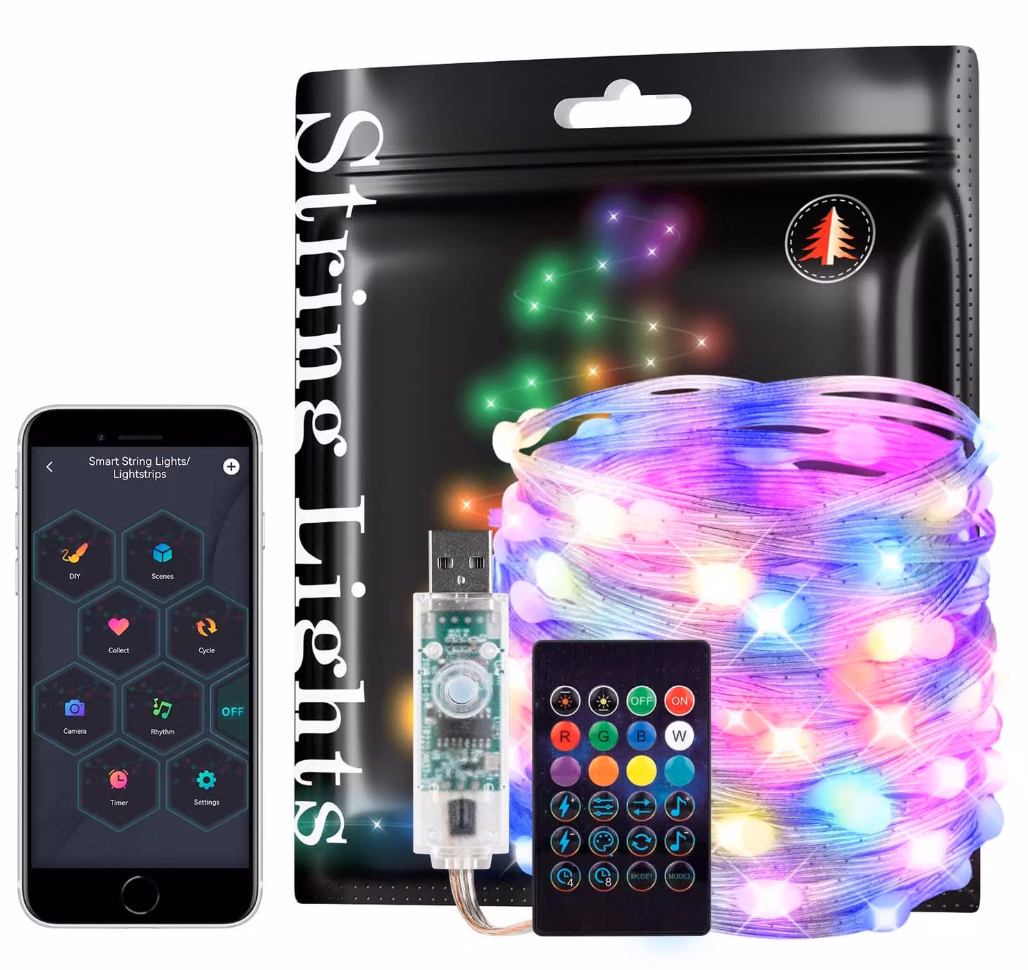 Catena luminosa RGB WS2812B, 10 metri, 100 LED, Bluetooth, telecomando, grado di protezione IP65