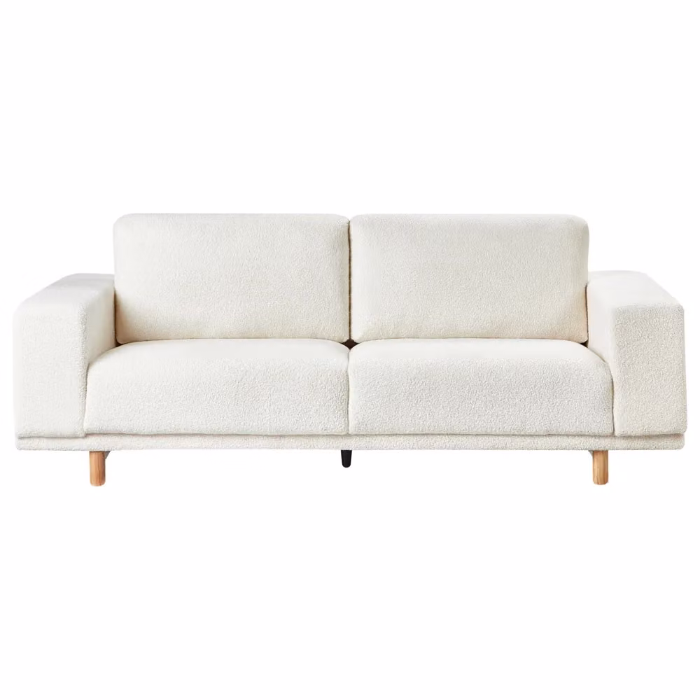 Divano Beliani a 3 posti in stile retrò con rivestimento in tessuto bouclé bianco per il tuo soggiorno L: 220 cm, P: 76 cm, H: 84 cm – 2