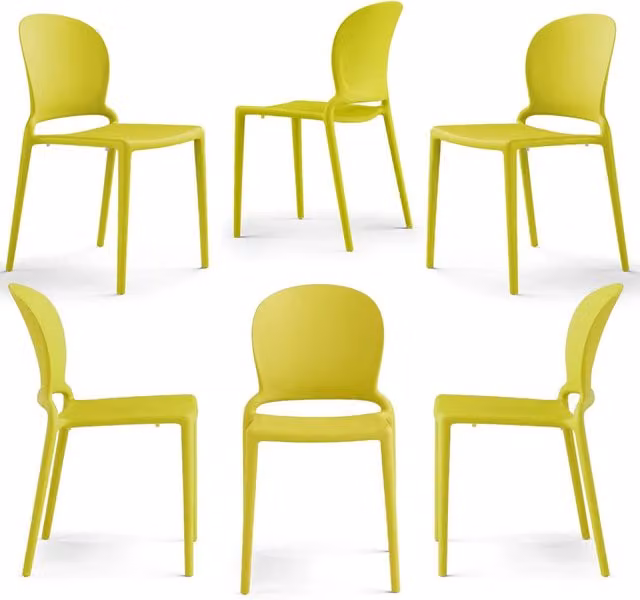 Set 6 sedie in polipropilene JASMINE, impilabile, resistente ai raggi UV, design moderno, ideale per sala da pranzo, cucina, sala d’attesa, bar, ristoranti o giardino colore Giallo Limone