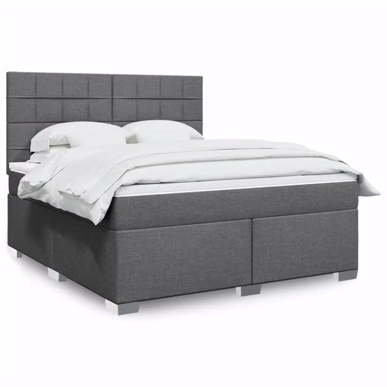 vidaXL Giroletto a Molle Ibrido con Materasso in Tessuto Grigio e Bianco L/P: 180 x 200 cm