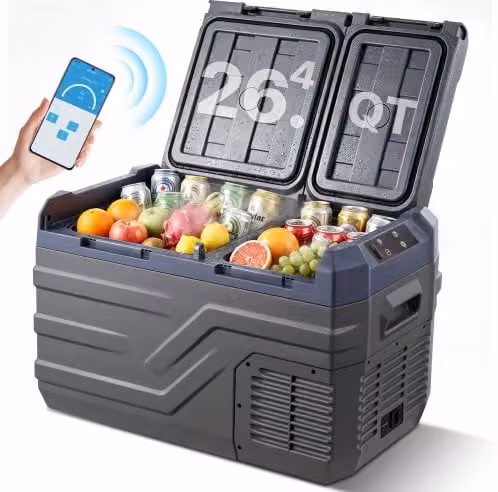 VEVOR Frigorifero per Auto, Congelatore Portatile Doppia Zona 25 L, 12 Volt, Gamma Regolabile da -20 ~ 20 ℃, Dispositivo di Raffreddamento a Compressore 12/24 V CC e 100-240 V CA per Campeggio Camper