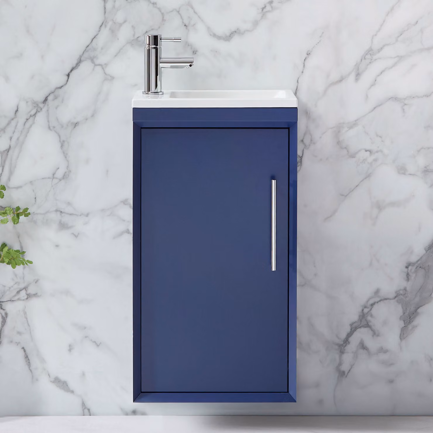 Mobile Bagno Sospeso Blu Marino 400mm con Lavabo e Maniglia con Barra a T Cromata - Edge