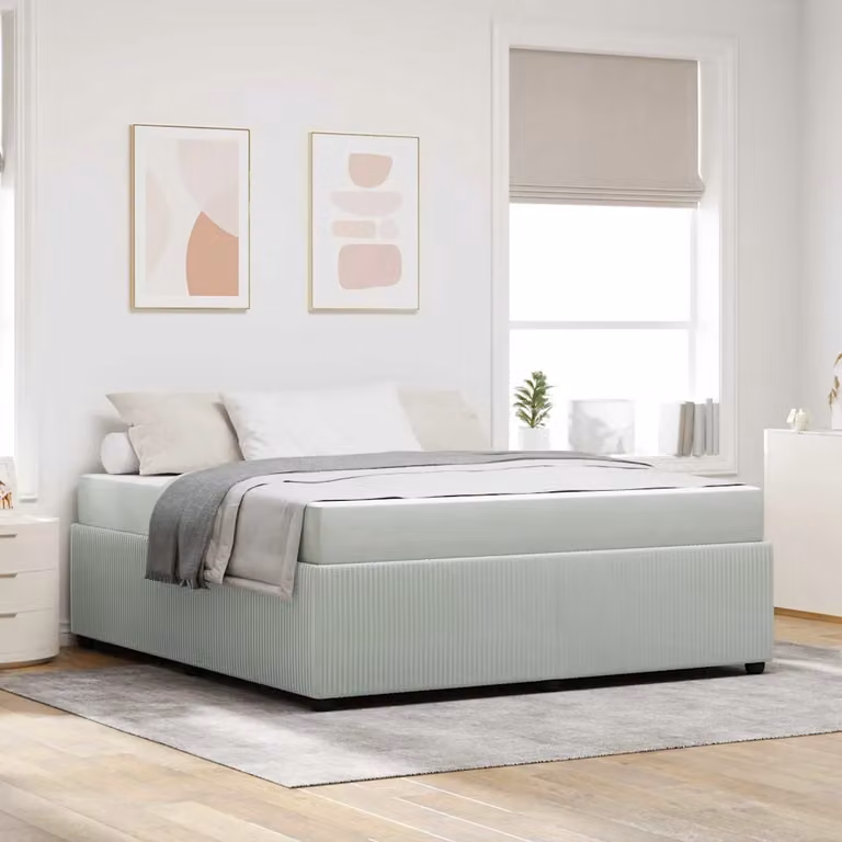 Struttura del letto moderna vidaXL in tessuto e legno grigio L 180 cm x P 200 cm