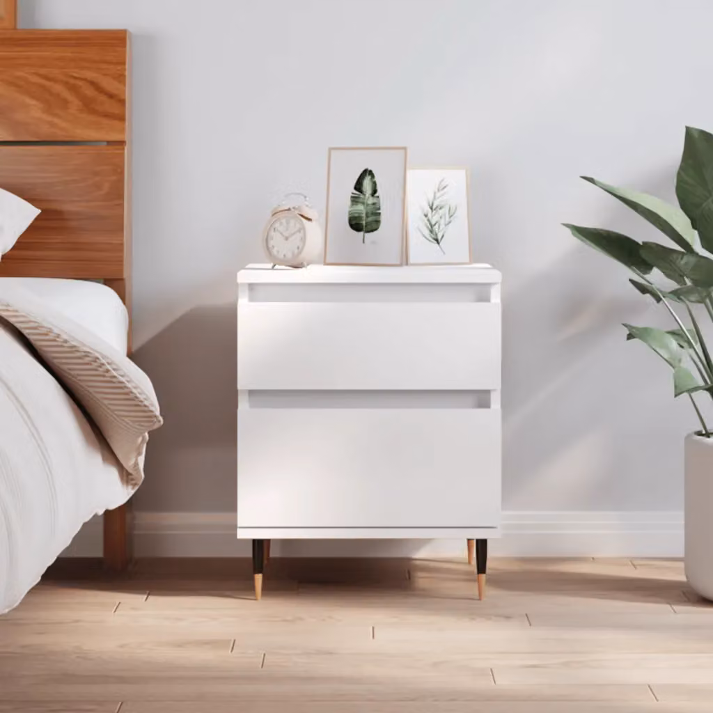 vidaXL Comodino Bianco Moderno in Legno e Metallo L 40 cm, P 35 cm, H 50 cm