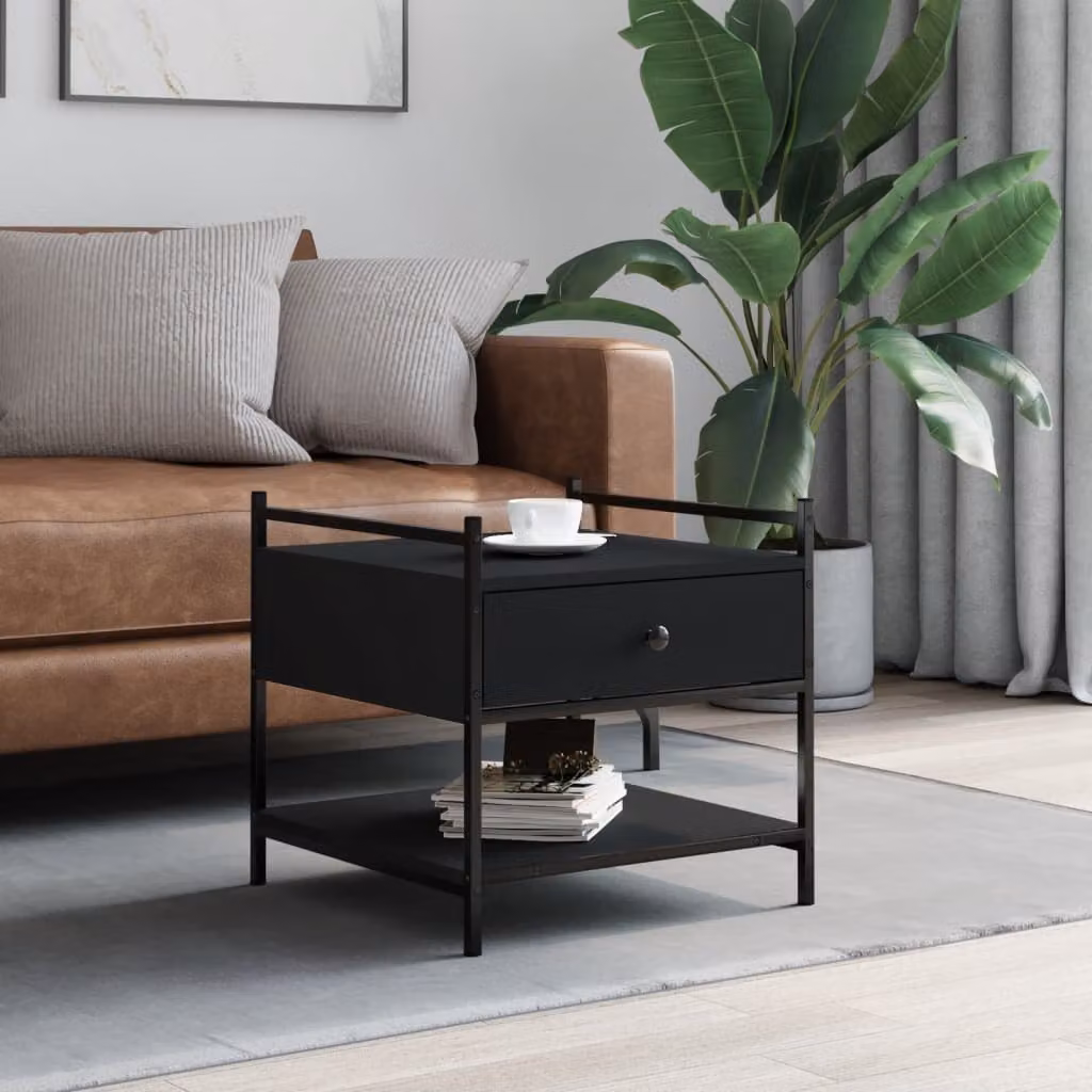 vidaXL Tavolino da Salotto Moderno Nero in Legno e Metallo L/P/H: 50 x 50 x 50 cm